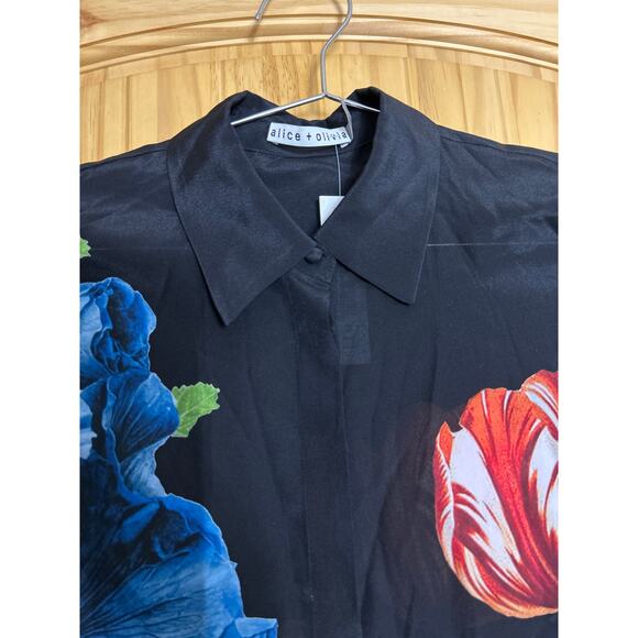 Alice and Olivia Willa Button Front Floral Silk Top Size XS Le Parisien $350 - Picture 9 of 14